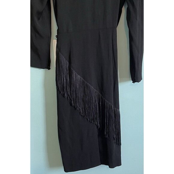 BB Collections. Sz 10. USA. Black Wrap DRESS with Fringe USA Long Sleeve - Picture 3 of 6